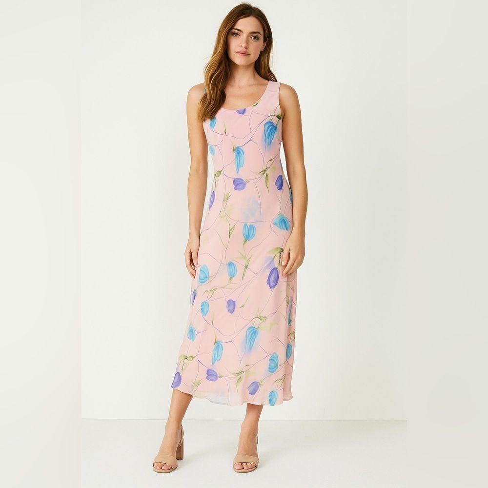 Mary McFadden Vintage Floral Maxi Dress Sleeveless Cottagecore Fairycore SZ 10